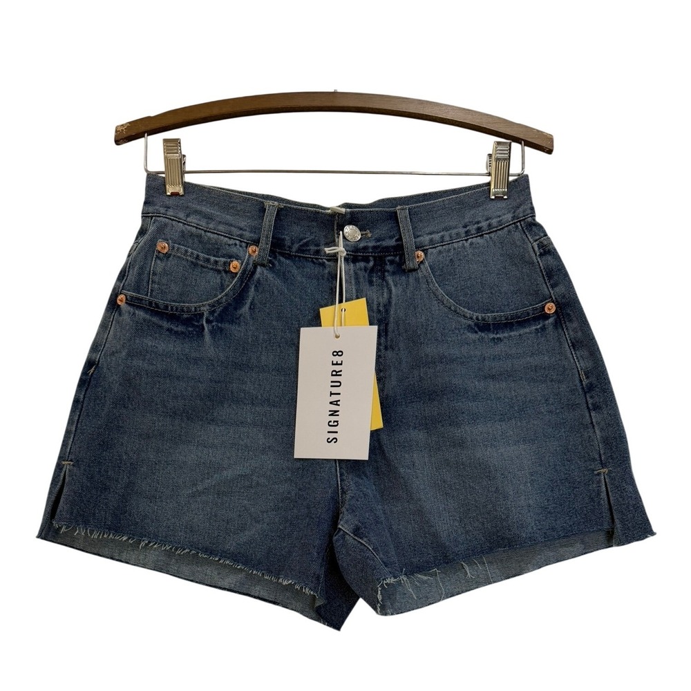 Signature 8 High Waisted Denim Shorts Dark Wash Raw Hem Button Fly Size S New